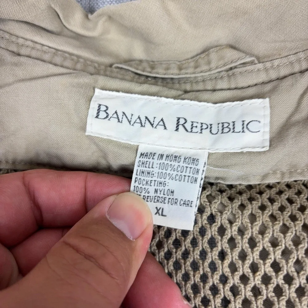 Vintage Banana Republic Vest Mens XL Beige Cotton Safari Fishing Outdoor 80s